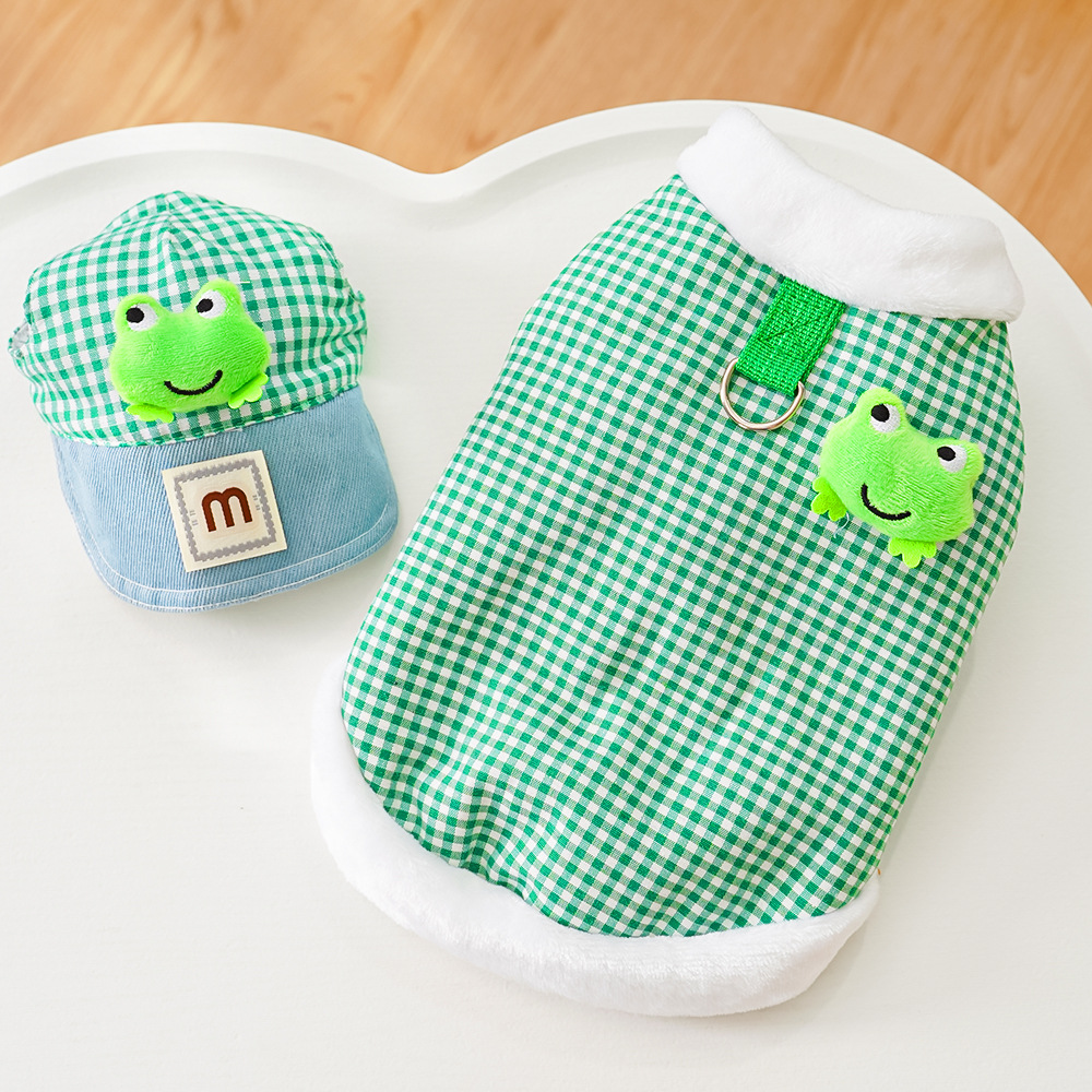 Pet Hat Outfit Set Plaid Pattern Design