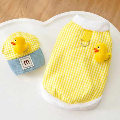 Pet Hat Outfit Set Plaid Pattern Design 02