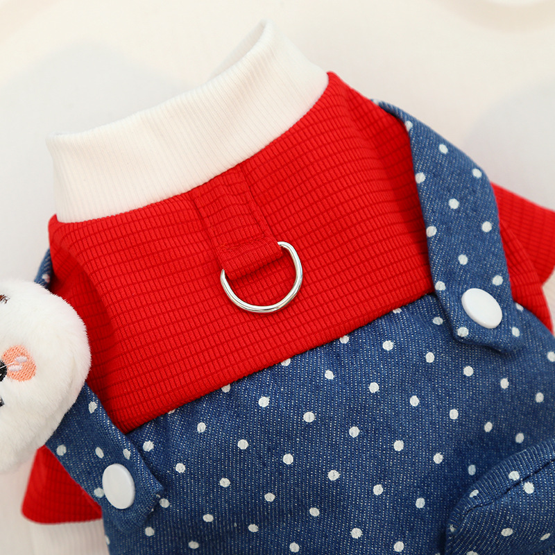 Pet Denim Overalls Set Dot Pattern Design