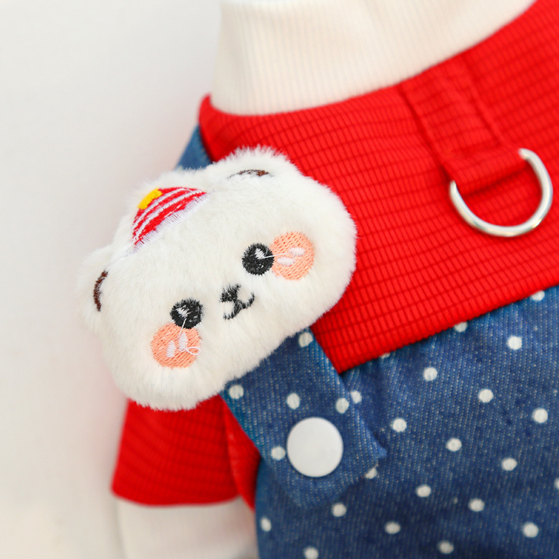 Pet Denim Overalls Set Dot Pattern Design
