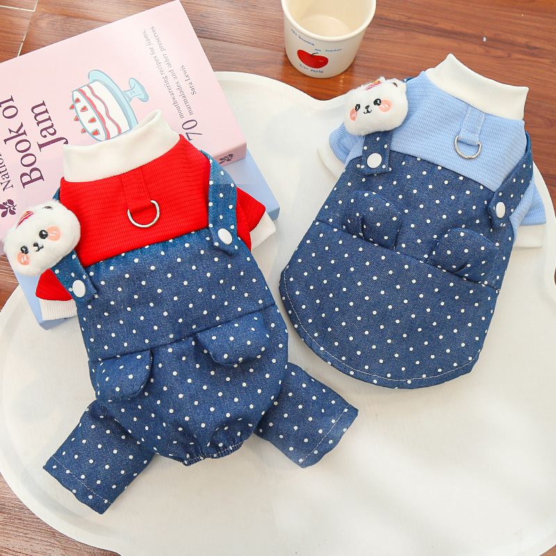 Pet Denim Overalls Set Dot Pattern Design