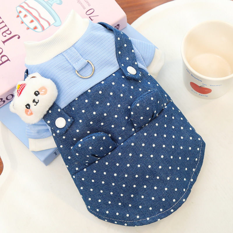 Pet Denim Overalls Set Dot Pattern Design