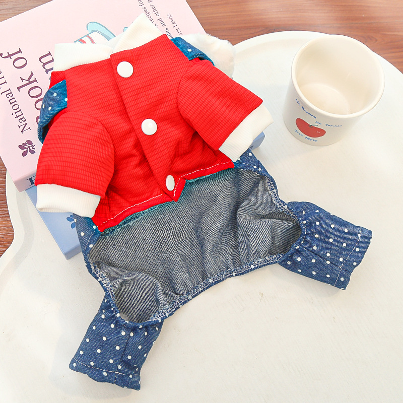 Pet Denim Overalls Set Dot Pattern Design