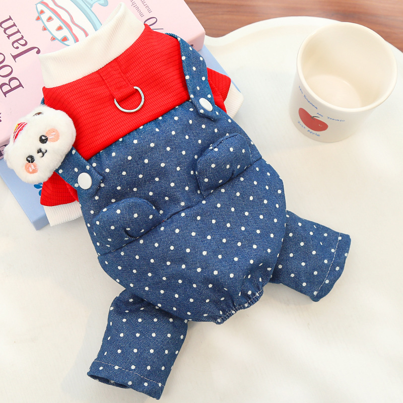 Pet Denim Overalls Set Dot Pattern Design