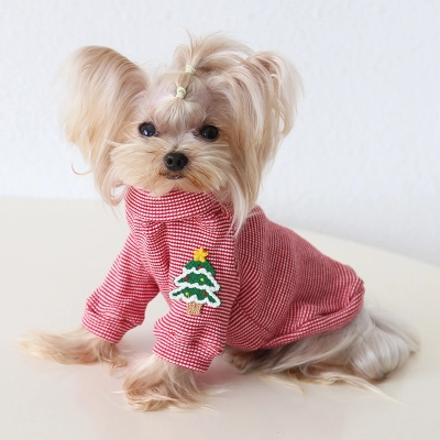 Pet Christmas Shirt Plaid Collar Wing Sleeve 01
