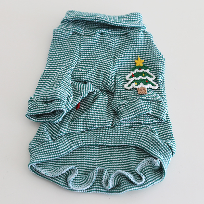 Pet Christmas Shirt Plaid Collar Wing Sleeve