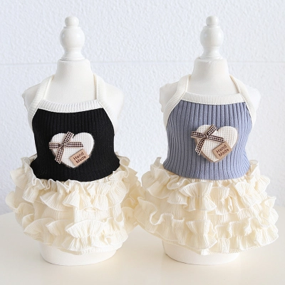 Pet Knit Dress Layered Ruffle Skirt 01