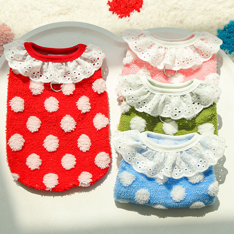 Pet Dot Dress Lace Collar Design