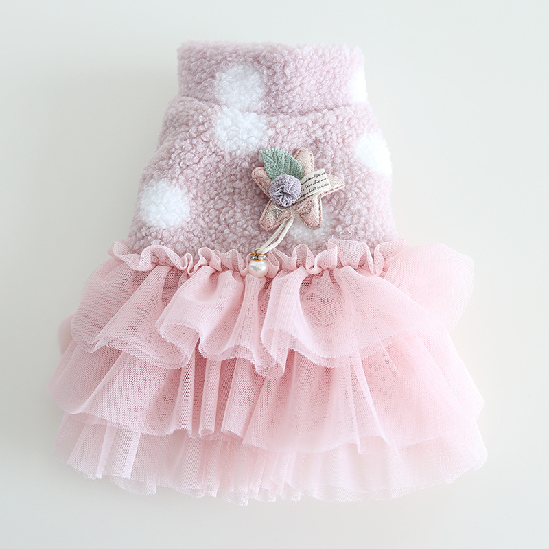 Pet Dot Mesh Dress Star Pearl Decor