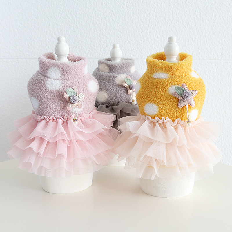 Pet Dot Mesh Dress Star Pearl Decor