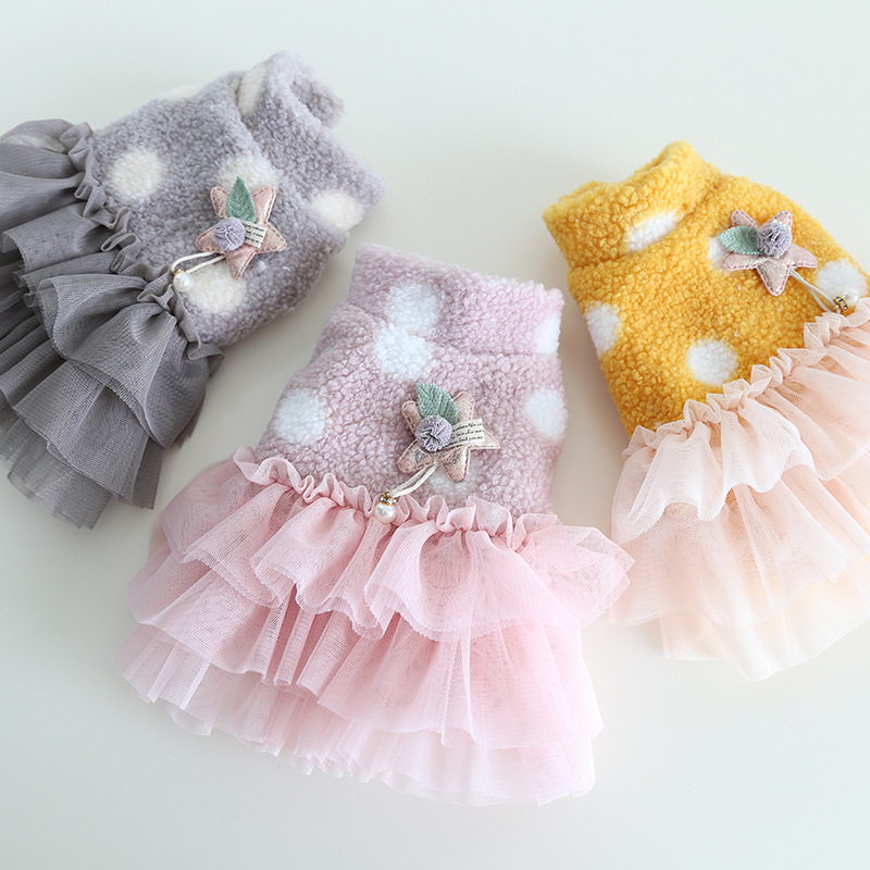 Pet Dot Mesh Dress Star Pearl Decor