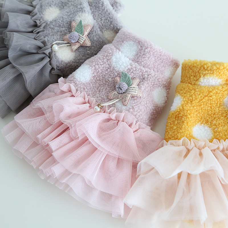 Pet Dot Mesh Dress Star Pearl Decor