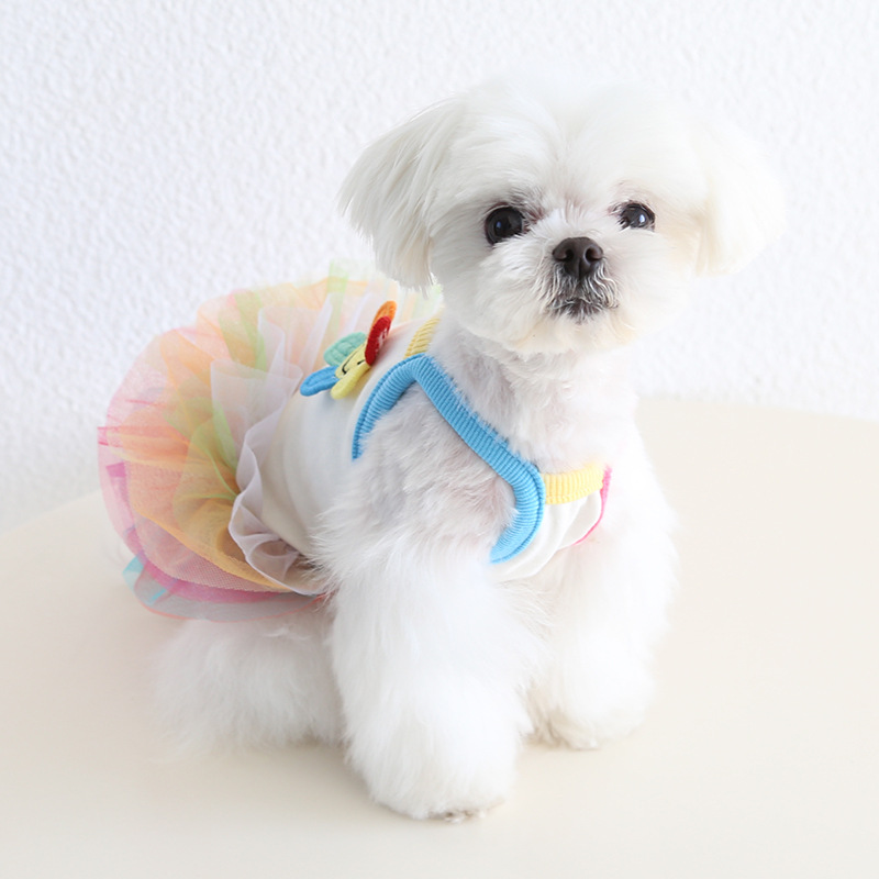Pet Rainbow Dress Sleeveless Layered Tulle