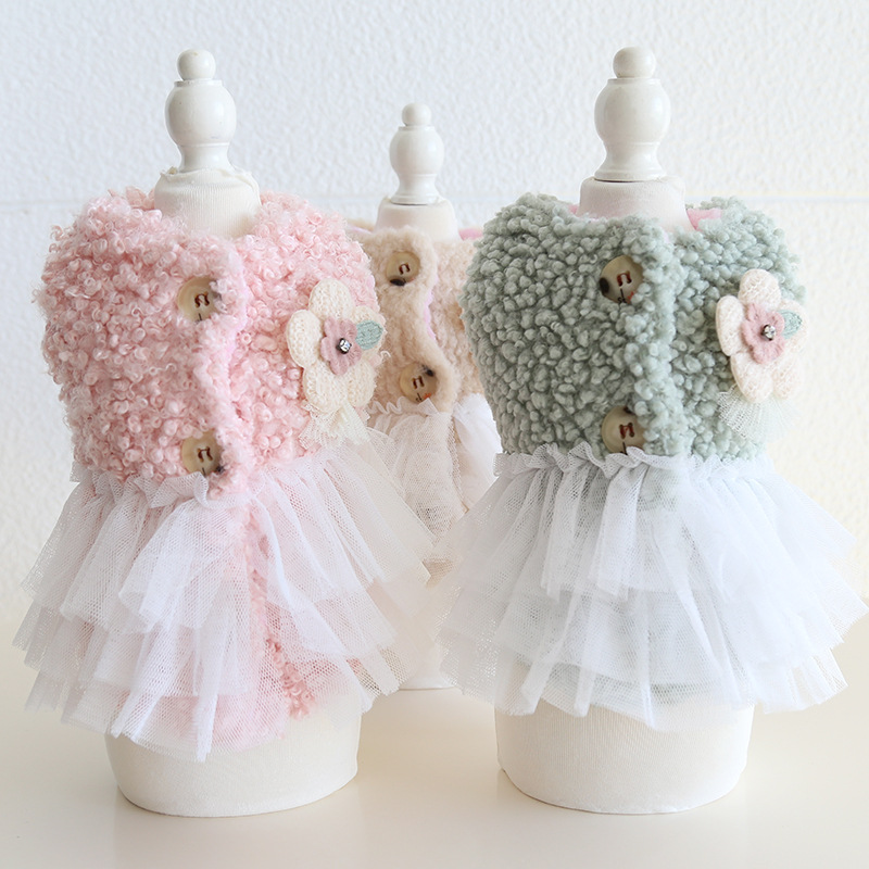 Pet Plush Dress Floral Applique Tulle Skirt