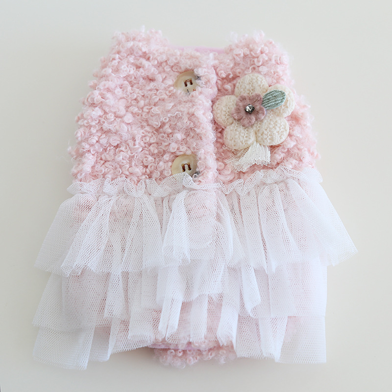 Pet Plush Dress Floral Applique Tulle Skirt