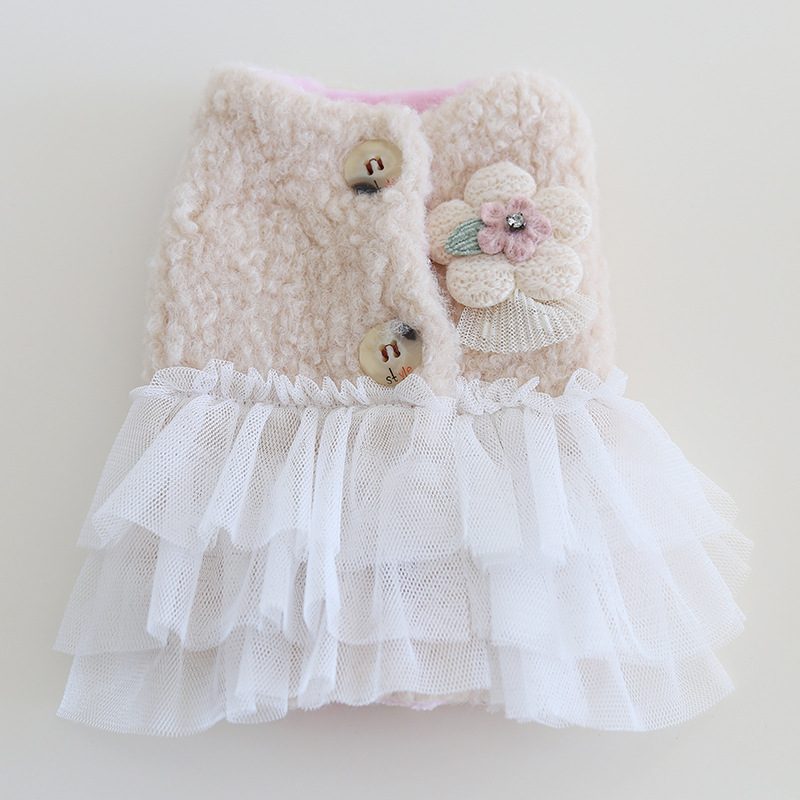 Pet Plush Dress Floral Applique Tulle Skirt
