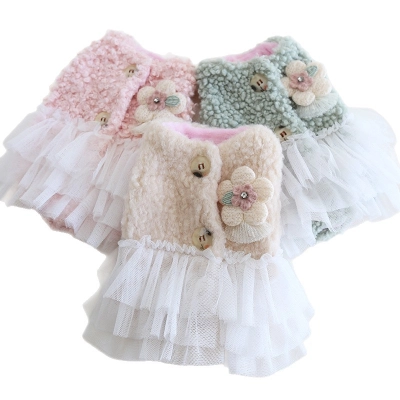 Pet Plush Dress Floral Applique Tulle Skirt 01