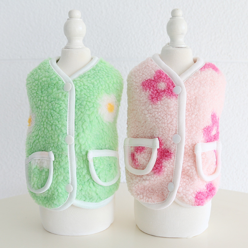 Pet Floral Vest Plush Material Pocket Design