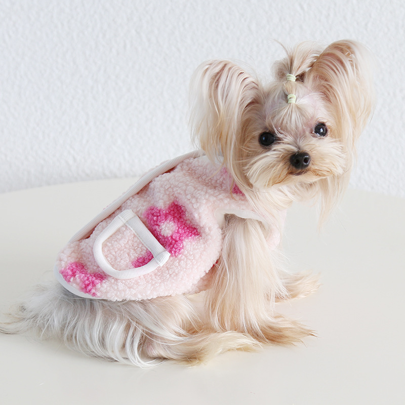 Pet Floral Vest Plush Material Pocket Design