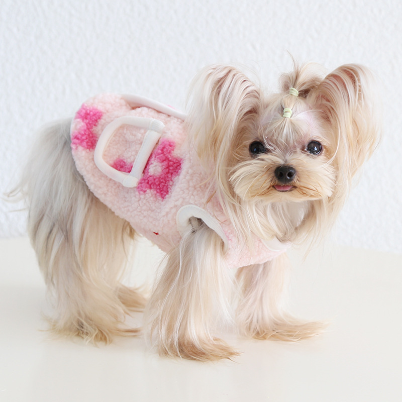 Pet Floral Vest Plush Material Pocket Design