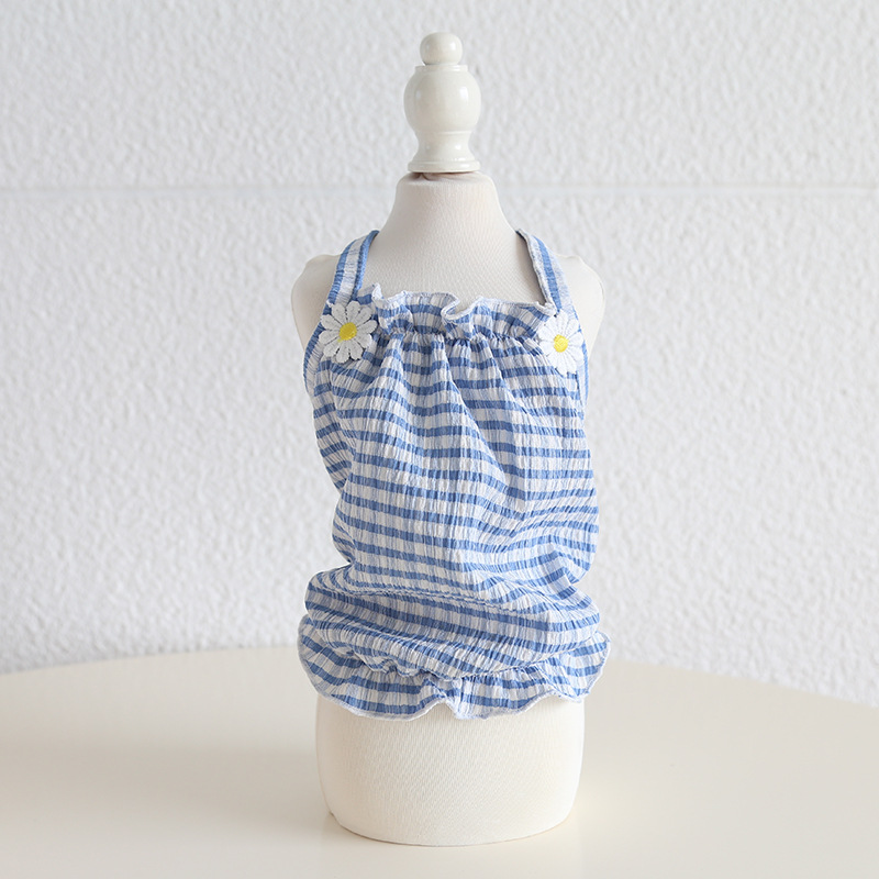 Pet Checkered Vest Daisy Flower Strap Design