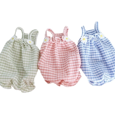 Pet Checkered Vest Daisy Flower Strap Design 01