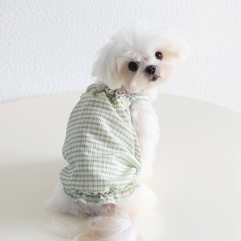 Pet Checkered Vest Daisy Flower Strap Design