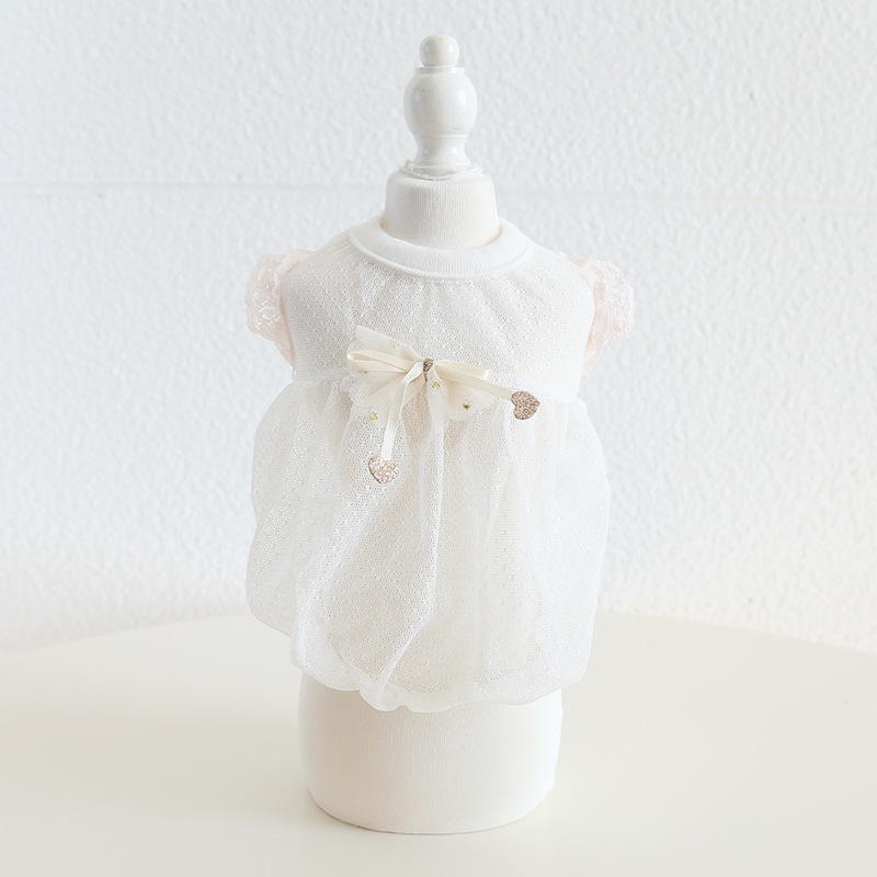 Pet Sheer Dress Heart Charm Bow Accent