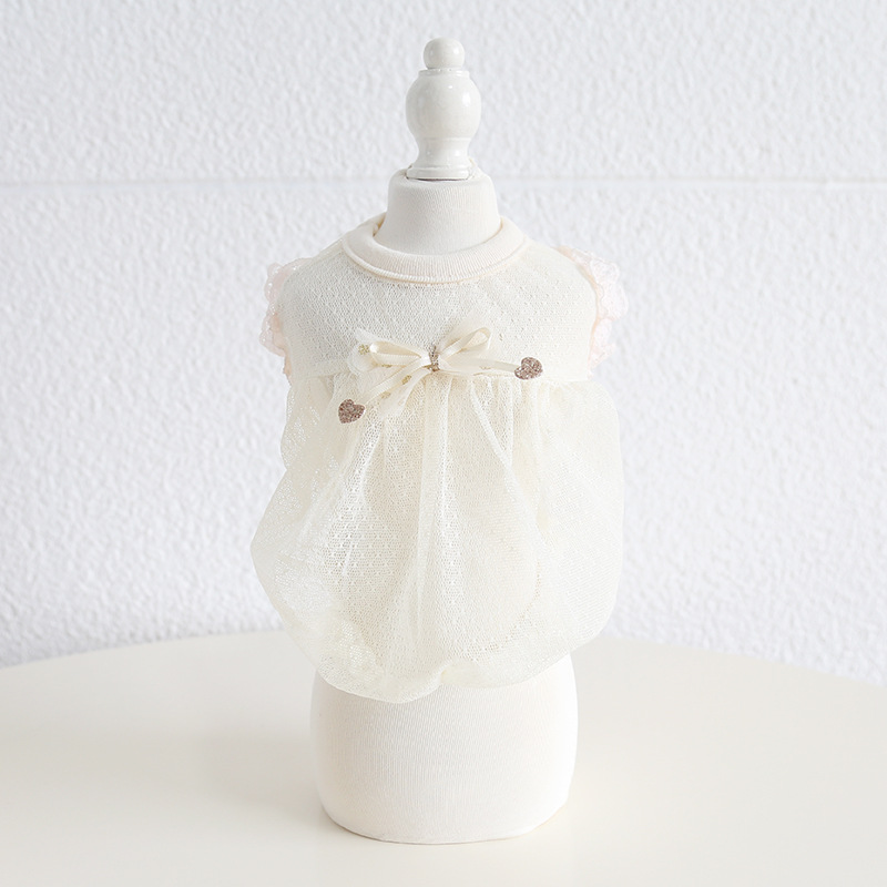 Pet Sheer Dress Heart Charm Bow Accent