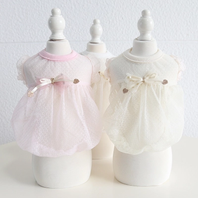 Pet Sheer Dress Heart Charm Bow Accent 01