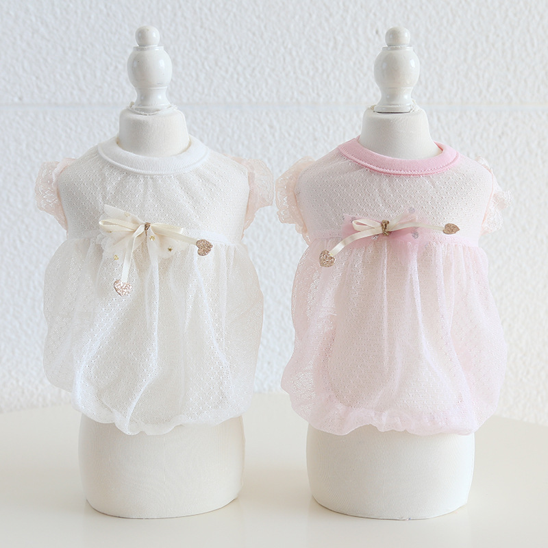 Pet Sheer Dress Heart Charm Bow Accent