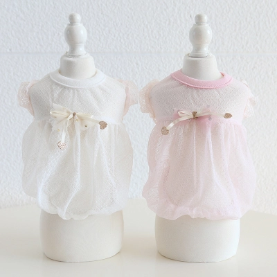 Pet Sheer Dress Heart Charm Bow Accent 02