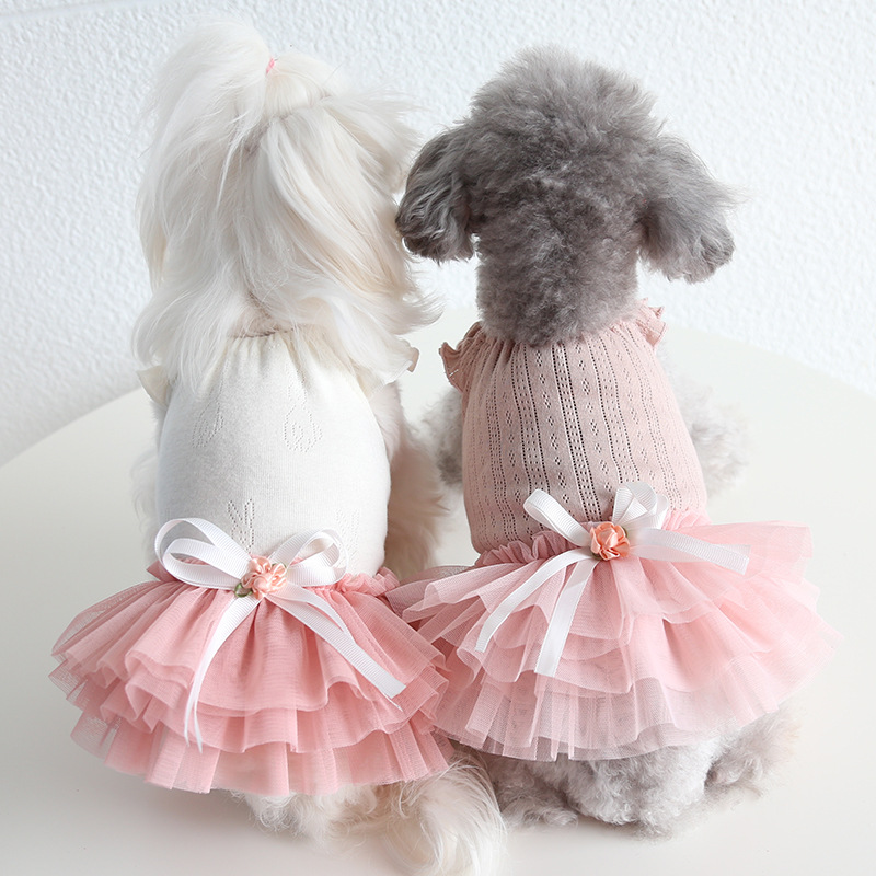 Pet Layered Dress Bow Waist Floral Detail
