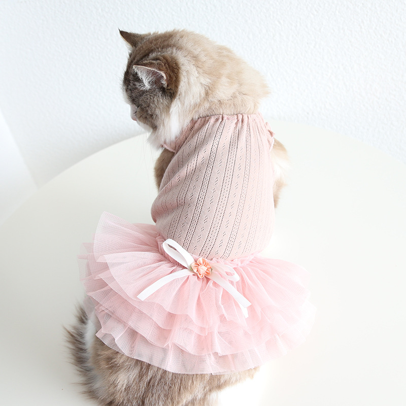 Pet Layered Dress Bow Waist Floral Detail