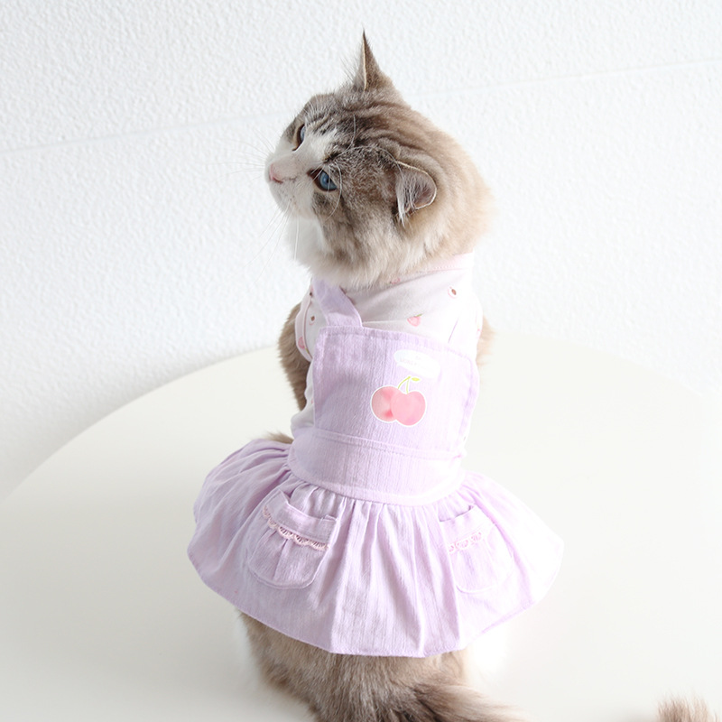 Pet Denim Dress Front Pocket Cherry Detail