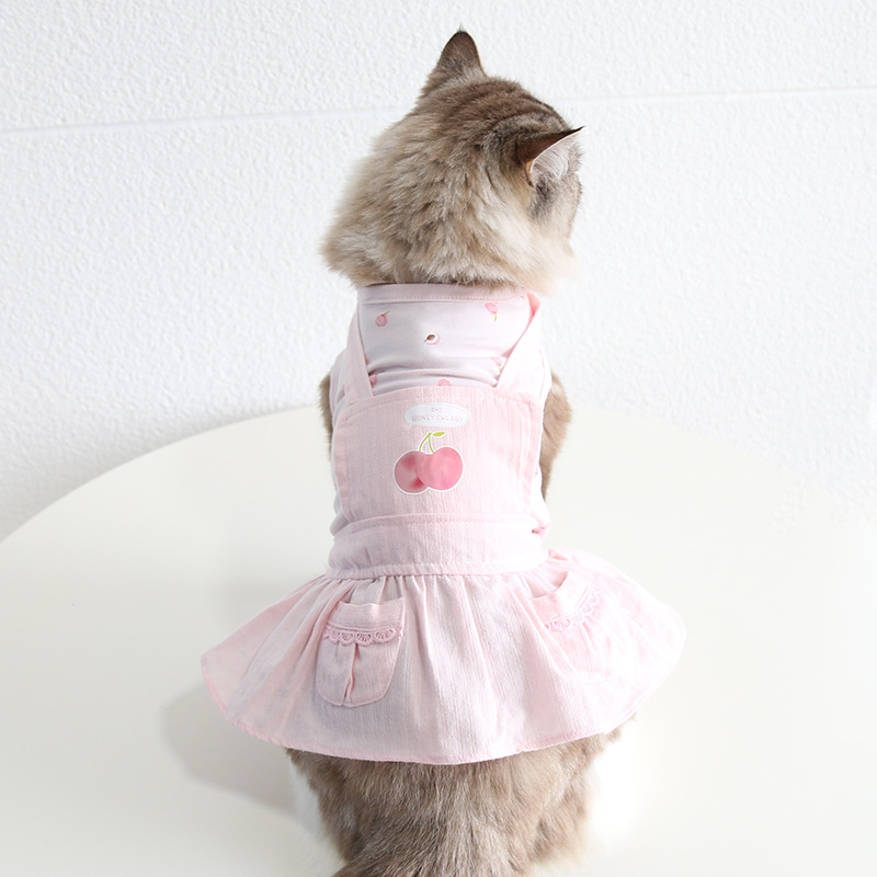 Pet Denim Dress Front Pocket Cherry Detail