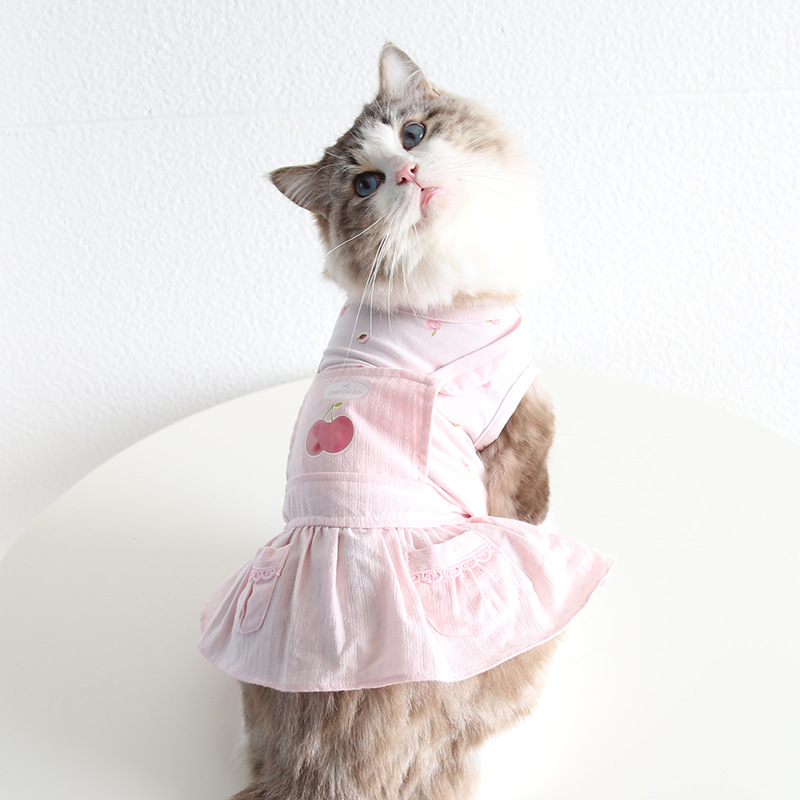 Pet Denim Dress Front Pocket Cherry Detail