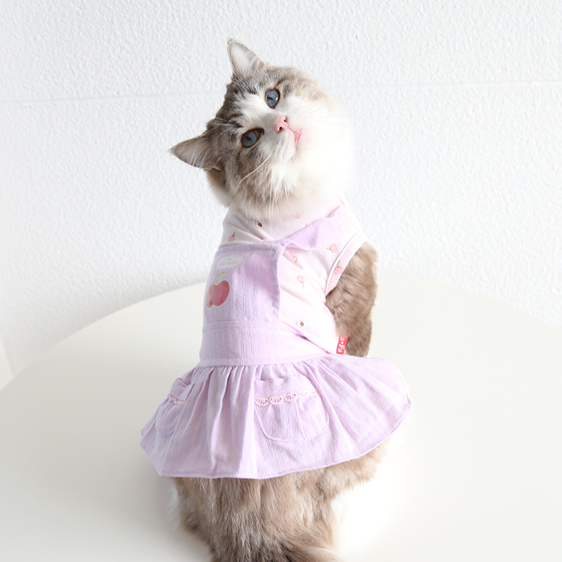 Pet Denim Dress Front Pocket Cherry Detail