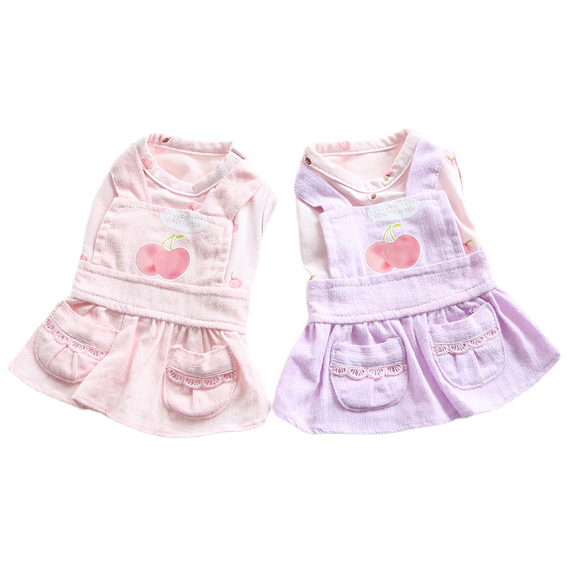 Pet Denim Dress Front Pocket Cherry Detail