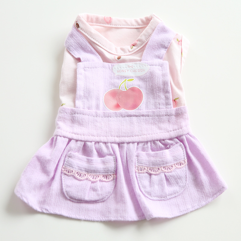 Pet Denim Dress Front Pocket Cherry Detail