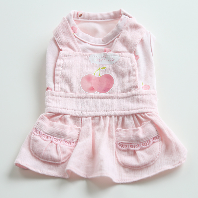 Pet Denim Dress Front Pocket Cherry Detail