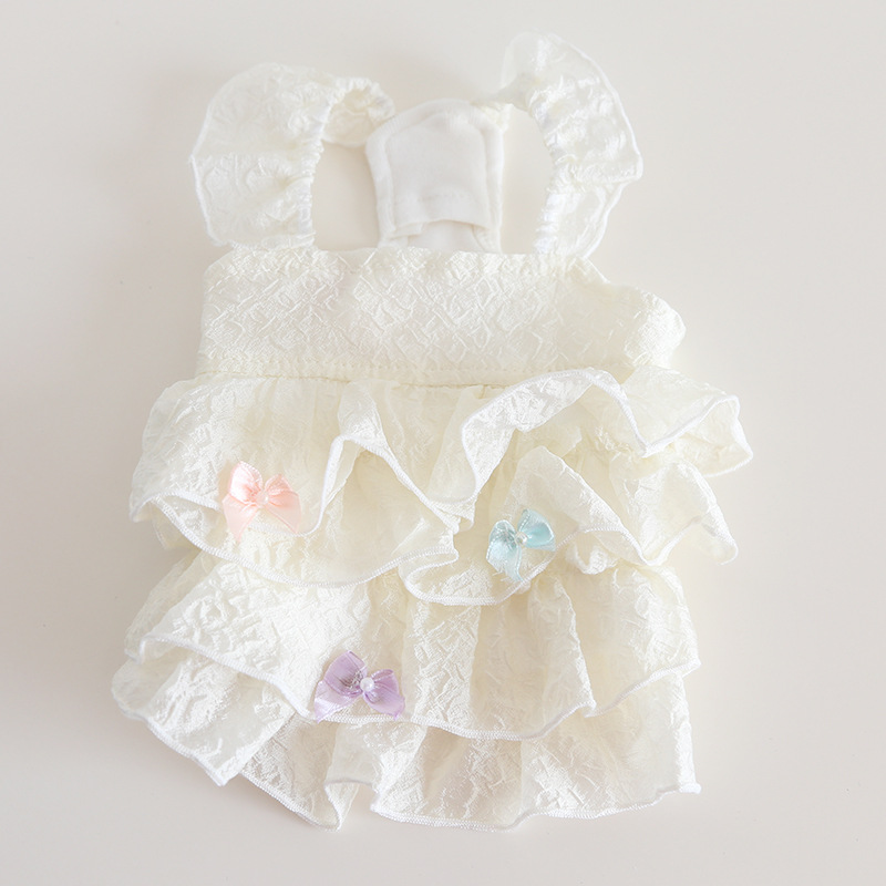 Pet Pearl Dress Butterfly Bow Lace Trim