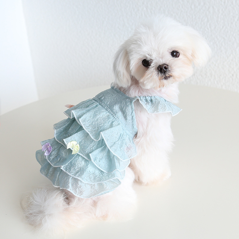 Pet Pearl Dress Butterfly Bow Lace Trim