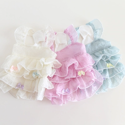 Pet Pearl Dress Butterfly Bow Lace Trim 01