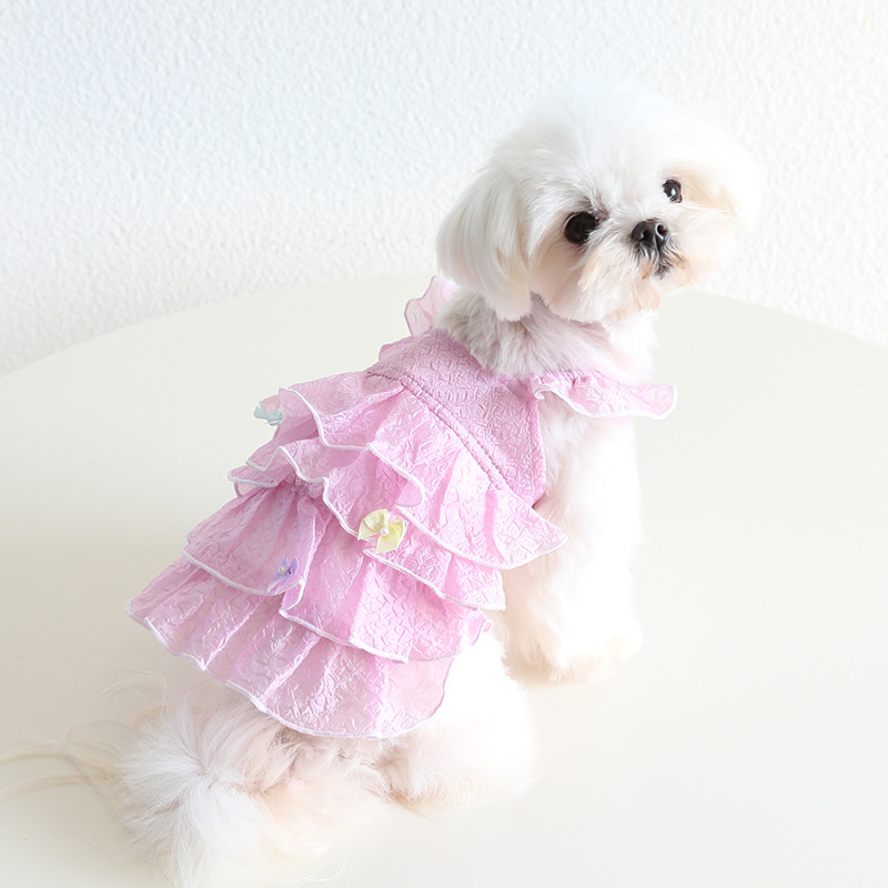 Pet Pearl Dress Butterfly Bow Lace Trim