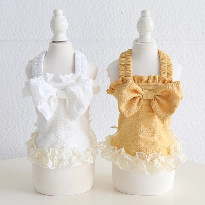 Pet Bubble Dress Spaghetti Strap Bow Detail 01