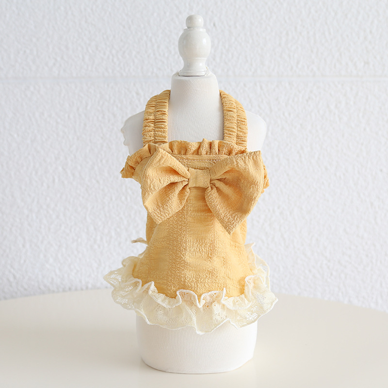 Pet Bubble Dress Spaghetti Strap Bow Detail