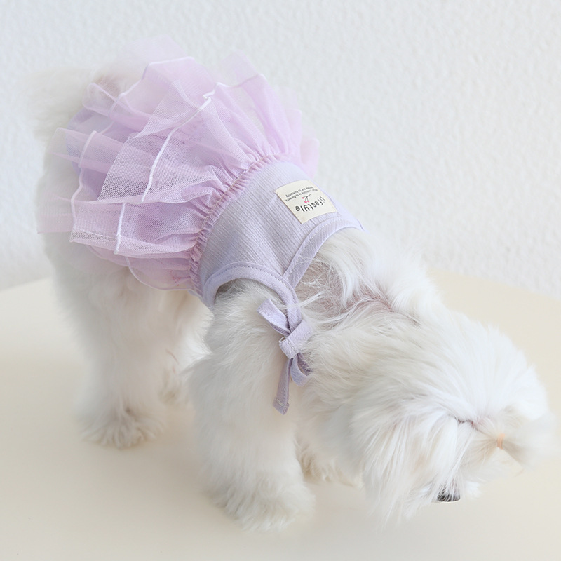 Pet Sheer Dress Thin Strap Bow Tie