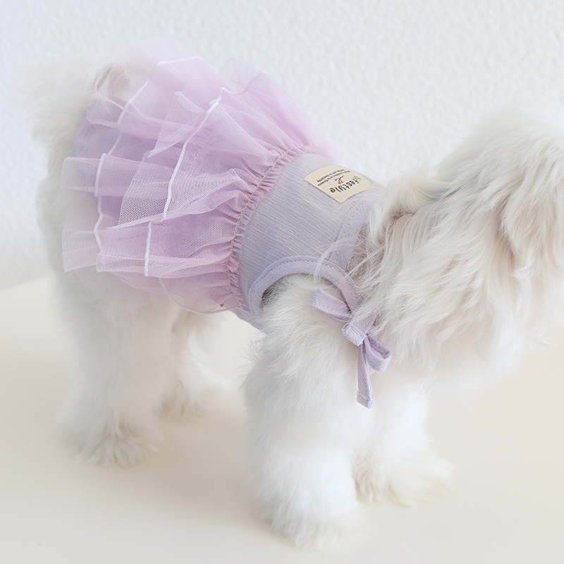 Pet Sheer Dress Thin Strap Bow Tie