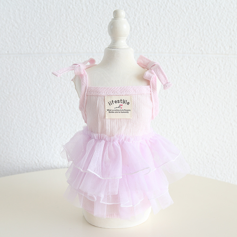 Pet Sheer Dress Thin Strap Bow Tie